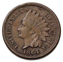 1864 Cn Indio Centavo Extra Fina XF Estado,Marrón Color,4 Diamantes,Comp... - $2,166.55 MXN