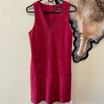 SugarLips Faux Suede Grommet Sleeveless Shift Dress Festival Boho Red Go... - $18.48