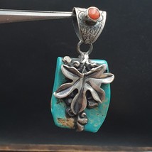 Amazing Natural Arizona Turquoise Nugget, Coral 925 STERLING SILVER Pendant TP2 - £101.11 GBP