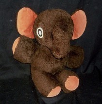 12&quot; Vintage Baby Dark Brown Elephant Orange Suede Ears Stuffed Animal Plush Toy - £29.61 GBP