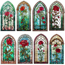 20 Pcs Stained Glass Window Stickers Set Rose Scrapbooking Diary Journal Decor - £5.85 GBP