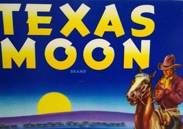 Texas Moon Western Cowboy Horse Sunset Tomato Crate Label Vintage Original 1940 - £9.32 GBP