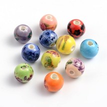 10 Porcelain Flower Beads 10mm Mixed Floral Ceramic Jewelry Making Findings  - £5.14 GBP