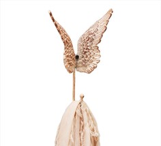 Angel Wings Single Wall Hook 9" High Cast Iron Distressed Cream Textural Detail  image 1