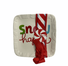 Hallmark Snow Happy 6.75 Square Dishwasher Safe Decorative Holiday Serving Plate - £8.72 GBP