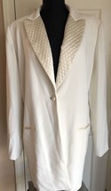 Lord &amp; Taylor White One Button Blazer Jacket With Quilted Lapel Womens 16 - £23.38 GBP