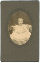 Circa 1890&#39;S Large Cabinet Card Of Beautiful Baby With Adorable Smile In Dress - £7.46 GBP