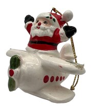 VTG 90s Christmas Santa Airplane Ornament Shelf Decor Festive Holiday - £7.85 GBP