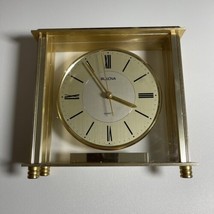 Vintage Bulova Brushed Brass Quartz Desk/Mantle Clock, Battery Operated, Gold - £17.76 GBP