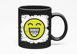 Smiley Face With Braces. Cute Graphic Design, Black 11oz Ceramic Mug - $21.77+