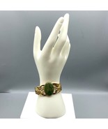 Vintage Jade Hinged Cuff Bracelet with Gold Tone Leaves, 1970s Clamper S... - £81.40 GBP