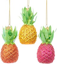 Kurt Adler Noble Gems Yellow Pink Orange Pineapples Holiday Ornaments Set of 3 - £31.00 GBP