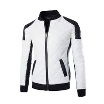 Men White &amp; Black Quilted Leather Jacket Men&#39;s Fashion stand collar ride... - £125.80 GBP