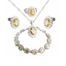 Anyco Jewelry Set 4Pcs Yellow Halo Style Zircon 925 Silver Floral - $64.90+