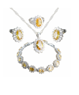 Anyco Jewelry Set 4Pcs Yellow Halo Style Zircon 925 Silver Floral - $1,217.22 MXN