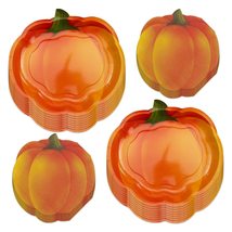 HOME &amp; HOOPLA Fall &amp; Thanksgiving Party Large Pumpkin Shaped Plates and Lunch Na - £10.58 GBP