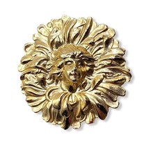 Vintage Art Nouveau Chrysanthemum Lady Art Gold Tone Face Flower Pin Brooch KMT - £17.12 GBP