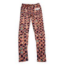 Lularoe Pants Womens One Size Orange Floral Print Comfy Casual Pull On Leggings - £12.65 GBP