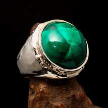 Round shaped Artwork Design Green Malachite Sterling Silver Ring - Size 10.5 - £56.83 GBP