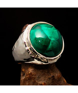 Round shaped Artwork Design Green Malachite Sterling Silver Ring - Size ... - £54.91 GBP
