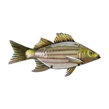 Striped Bass Fish Metal Glass Wall Decor Garden Indoor Outdoor Weather R... - £32.61 GBP