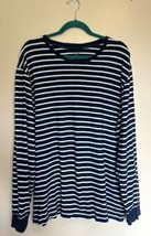 Old Navy T Shirt Mens XXL Navy Blue White Striped Long Sleeve Cotton Tee - $11.88