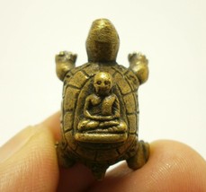 Tiny magic turtle mini brass real amulet LP Ngern miracle miniature Thailand fam - £23.51 GBP