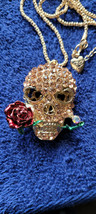 New Betsey Johnson Necklace Skull Red Rose Halloween Festive Decorative Collect - £11.84 GBP