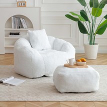 Giant Faux Fur Bean Bag Chair w/Footstool - Adults &amp; Kids Gaming - $192.99