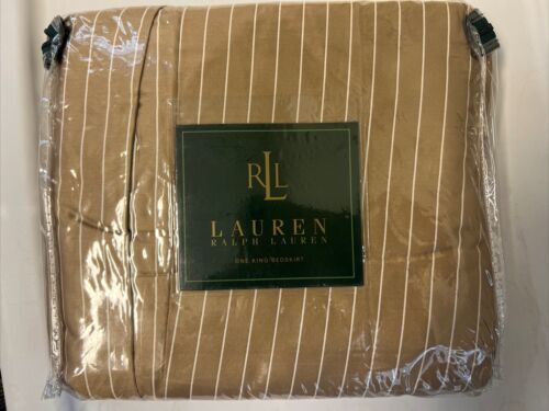 RALPH LAUREN 52ND STREET CARAMEL CAMEL PINSTRIPE SATEEN KING BED SKIRT V... - $74.24