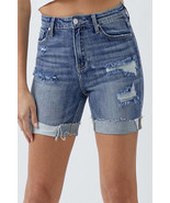 RISEN Full Size Distressed Rolled Denim Shorts with Pockets - $58.51