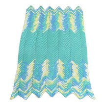 Crocheted Afghan Blue Green Throw Blanket Small Baby Blanket Recliner Chair Sofa - £23.26 GBP