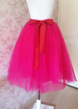 Fuchsia Tulle Midi Skirt Outfit Women Custom Plus Size A-line Tulle Tutu Skirt image 3