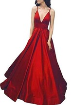Spaghetti Straps Deep V Neck A Line Long Formal Prom Evening Dresses Red US 8 - £75.07 GBP