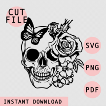 Skull With Roses SVG, Skeleton Svg, Butterfly Skull Clip Art, Skull SVG - £2.24 GBP