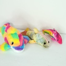 Rainbow Dolphin Lot of 3 Plush Sea Life Belt clip 6&quot; Stuffed Animal 10&quot; Mom Baby - £17.08 GBP