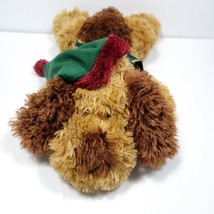 Christmas Puppy Dog Stuffed Plush Brown Green Red Hat Gold Bow Tie 19" Long  - £23.64 GBP