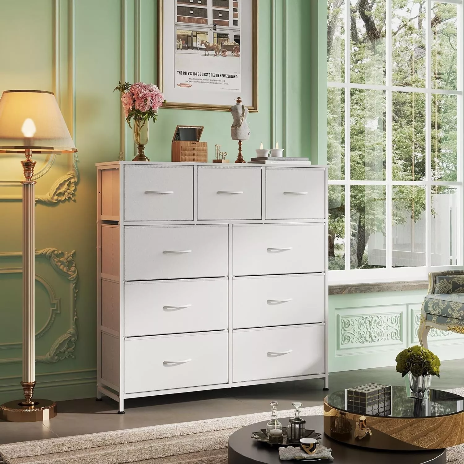 White 9 Drawer Dresser Storage Tower: Efficient Bedroom Organizer - $105.54 CAD
