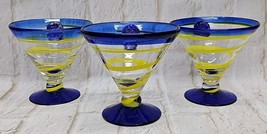 3 - Royal Caribbean Kosta Boda Yellow Blue Swirl Martini  Glasses Handblown - £20.56 GBP