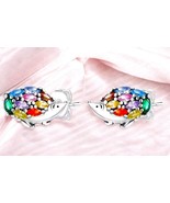 Cute Hedgehog Earrings 925 Sterling Silver, Multicolor Zirconia - $15.99