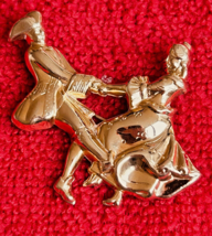 12K Gold Filled Vintage Jewelry Colonial Couple Fancy Dancers Pin / Brooch - £55.26 GBP