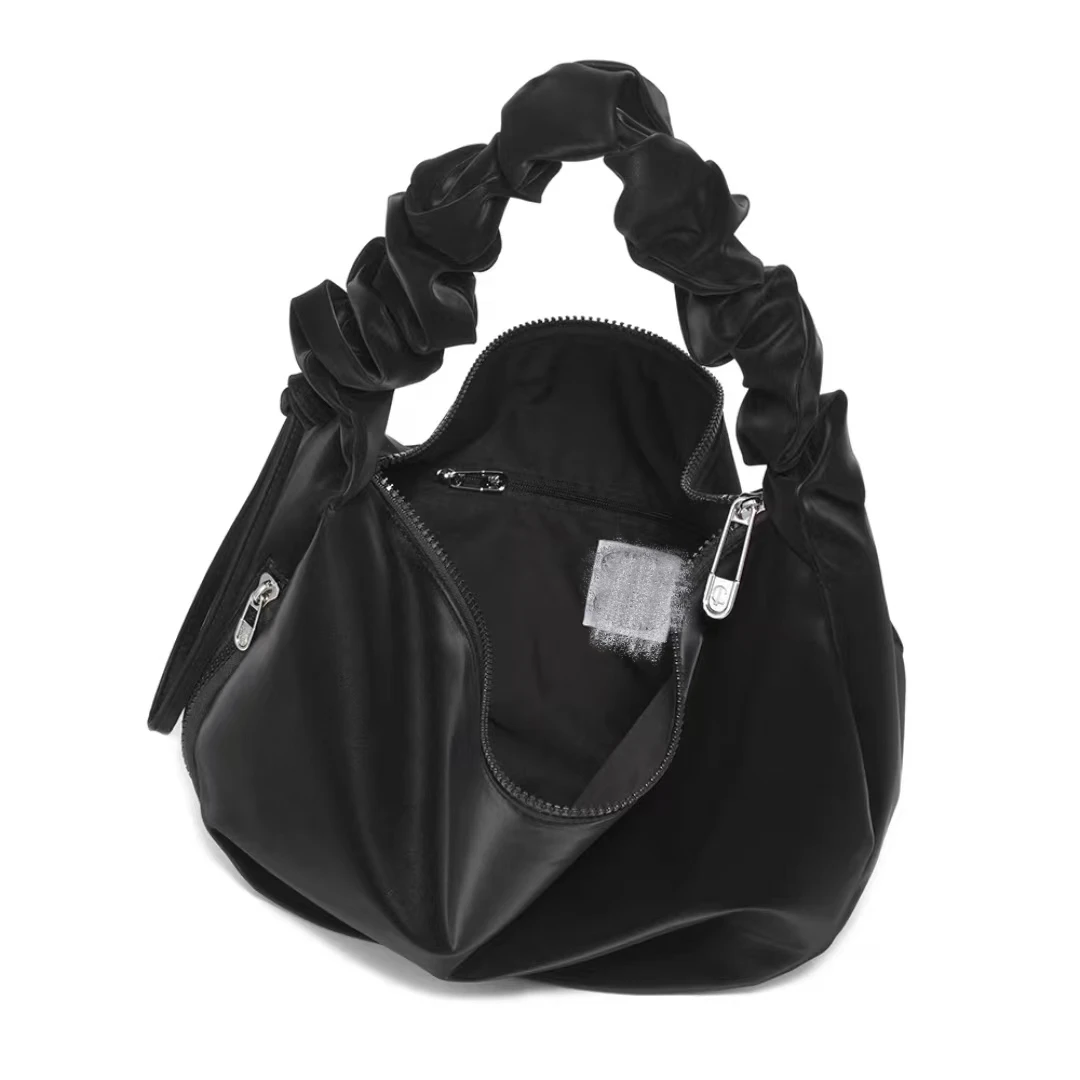 South Korea niche bag cloud bag pure color leather fold adjustable all-m... - $95.21