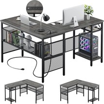 Unikito L Shaped Computer Desk with USB Charging Port and Power Outlet, - £145.14 GBP