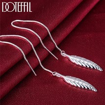 DOTEFFIL 925 Silver Ear Line Leaf Drop Earrings Charm Women Jewelry Fashion Wedd - £14.86 GBP