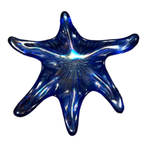 Iridescent Navy Blue Art Glass Star Jewelry Trinket Bowl 6.5” Sea Starfish Dish - £22.76 GBP