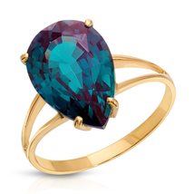 14K Solid Gold Ring With Lab. Grown Pear Shape Alexandrite - £759.33 GBP