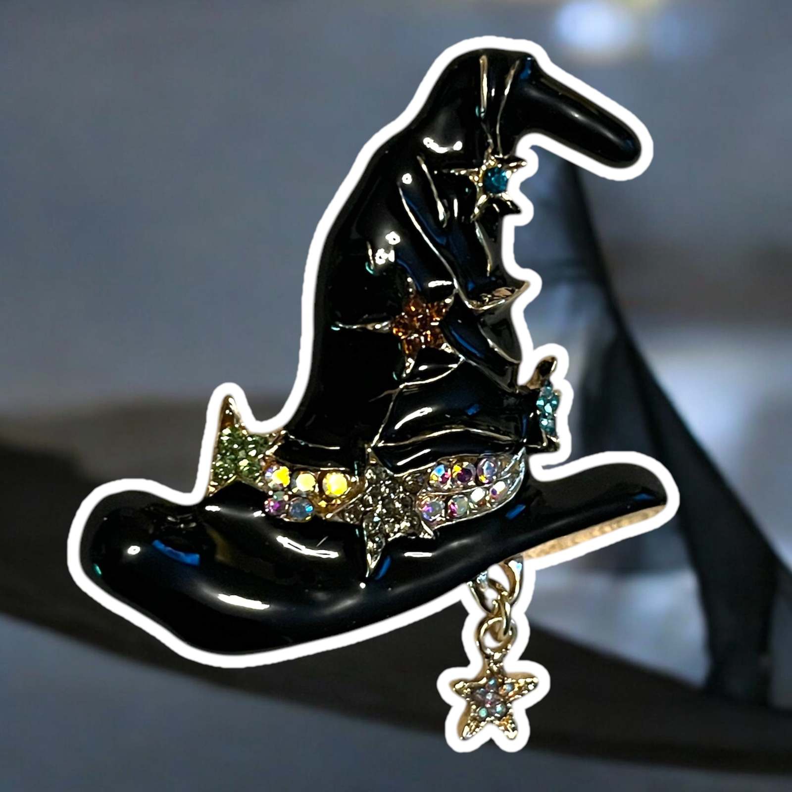 Elegant Halloween Black or White Witch Hat Brooch