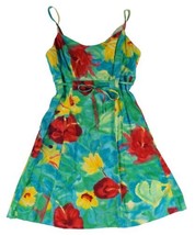 JAMS WORLD Sz S &quot;Royal Hibiscus&quot; Print Rayon Dress Tie Waist Spaghetti Strap - £37.94 GBP