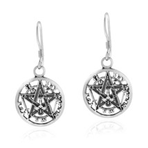 Mystical Pentacle .925 Wiccan Magic Sterling Silver Dangle Earrings - £11.99 GBP