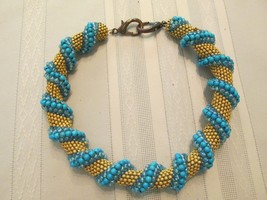 &quot;&quot;BLUE &amp; NATURAL COLORED BEADS - THICK SPIRAL CHOKER&quot;&quot; - $12.89